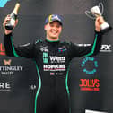 Will Jenkins on the podium at Silverstone Picture: Porsche GB