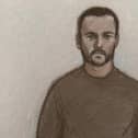 Court artist sketch of Royal Navy sailor Teddy Young appearing at Westminster Magistrates’ Court