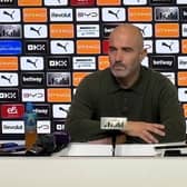 Manchester City manager Enzo Maresca during a press conference at the City Football Academy