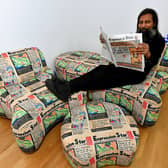 A sofa in the makers space at Wolverhampton Art Gallery, based on the Express & Star newspaper. Visitor assistant Ray Chuhan takes a break.
Tim Thursfield/Iconic Media Group