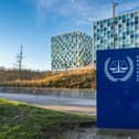 The Hague, The Netherlands, 02.02.2025, International Criminal Court in The Hague, sign and logo