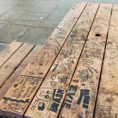 The graffiti-covered tables at Dudley market's food court