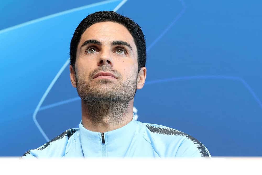 Mikel Arteta during a press conference as Manchester City assistant manager