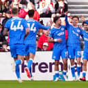 Brighton’s Maxim De Cuyper, third right, celebrates with team-mates after scoring against Sunderland