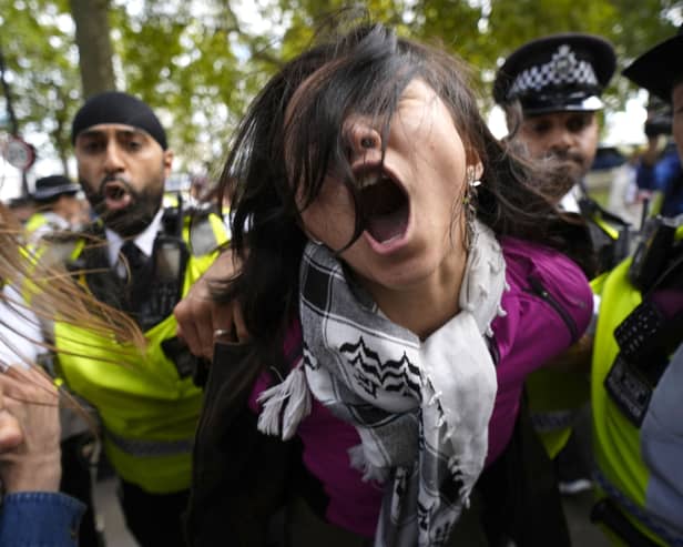 A person being arrested during the pro-Palestine march in central London