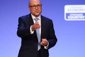 Andrew Griffith on stage at the Conservative conference