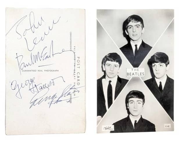 The Beatles autographed postcard.
