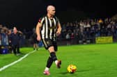 Tom Tonks on the ball for Stafford Rangers against Halesowen Town in the FA Cup