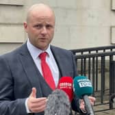 Loyalist activist Jamie Bryson speaks outside court
