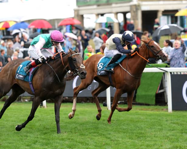 Kalpana (near side) just denies Sparan Nua in the Yorkshire Oaks