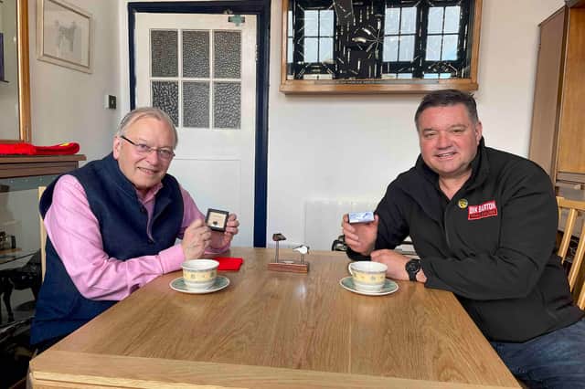Simon Topman, of Acme Whistles, with explorer Dik Barton
