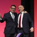 Prime Minister Andy Burnham (left) with Chancellor of the Exchequer John Healey on the main stage during the Labour Party Conference in Liverpool in September 2026