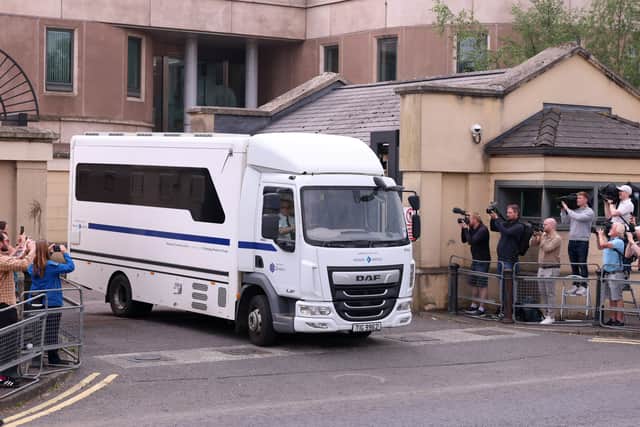 A prison van carrying former DUP leader Sir Jeffrey Donaldson following his conviction (Liam McBurney/PA)