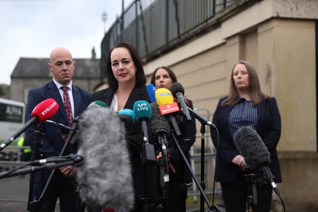 Catherine Kierans, head of the Public Prosecution Service Serious Crime Unit, speaking to the media outside Newry Crown Court (Liam McBurney/PA).