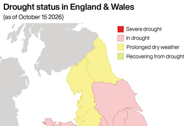 Map of drought areas in the UK