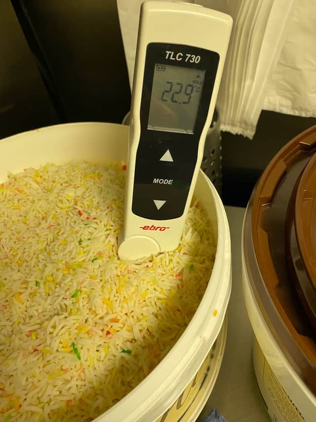 Cooked rice was found being stored at room temperature - creating a high risk of food poisoning