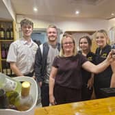 There's a warm welcome from the licensees and staff at the Greyhound. (L-R): Joe Dorrington, Matt Hogg, Dawn Hogg, Charley Guest and Lexie Poole