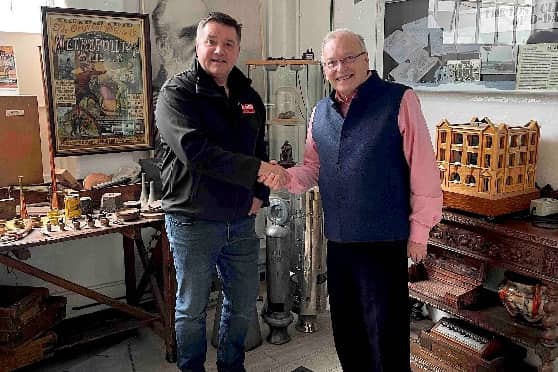 Titanic explorer Dik Barton meets Simon Topman at Acme Whistles in Birmingham