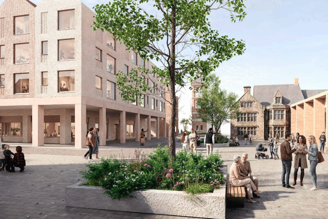 An image from the Stafford Town Centre Development Framework showing how a future development on the former Guildhall Shopping Centre site could look