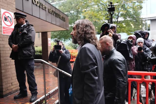Russell Brand arriving at Southwark Crown Court, London, where he faces three charges of rape, indecent assault, and three counts of sexual assault (Jonathan Brady/PA)
