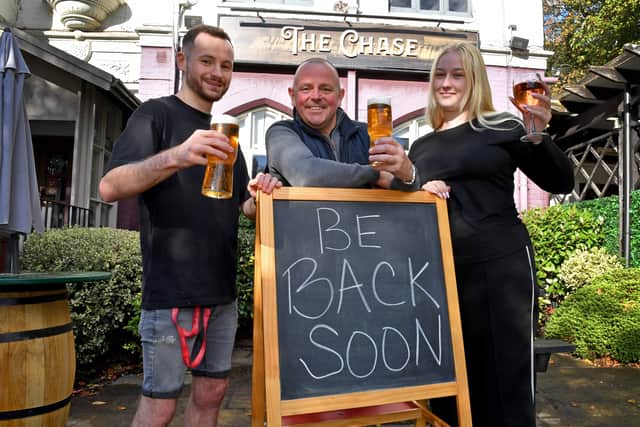 The Chase pub, Rugeley is closing for two weeks for a major refurb. It will be back open on 11th November. Landlord Steve Banks (centre) with staff Tom Harris and Olivia Till.
Tim Thursfield/Iconic Media Group