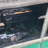 The boat was left blackened and burnt after the fire