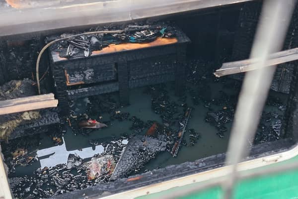 The boat was left blackened and burnt after the fire