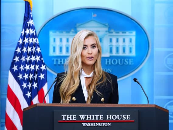 Photos of Trump’s new press secretary Katie Zacharia giving her first briefing