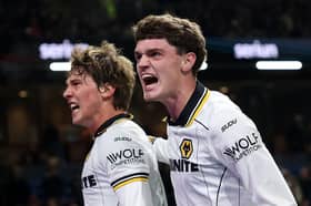 Fer Lopez (left) celebrates with Sean Neave after scoring for Wolves against Burnley 
