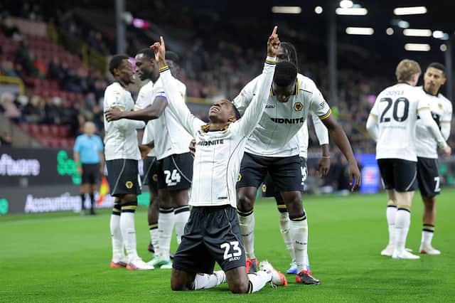 Tawanda Chirewa celebrates putting Wolves ahead at Burnley seconds after coming on
