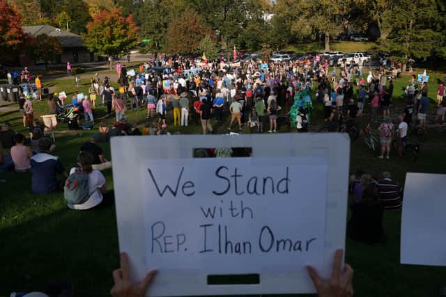 Community members staged a rally in support of the Democrat (AP)