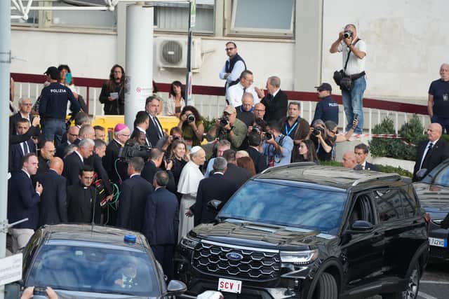 Pope Leo XIV leaves Rome’s Agostino Gemelli Polyclinic (Gregorio Borgia/AP)