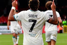 Tai Sodje celebrates his goal for Walsall.