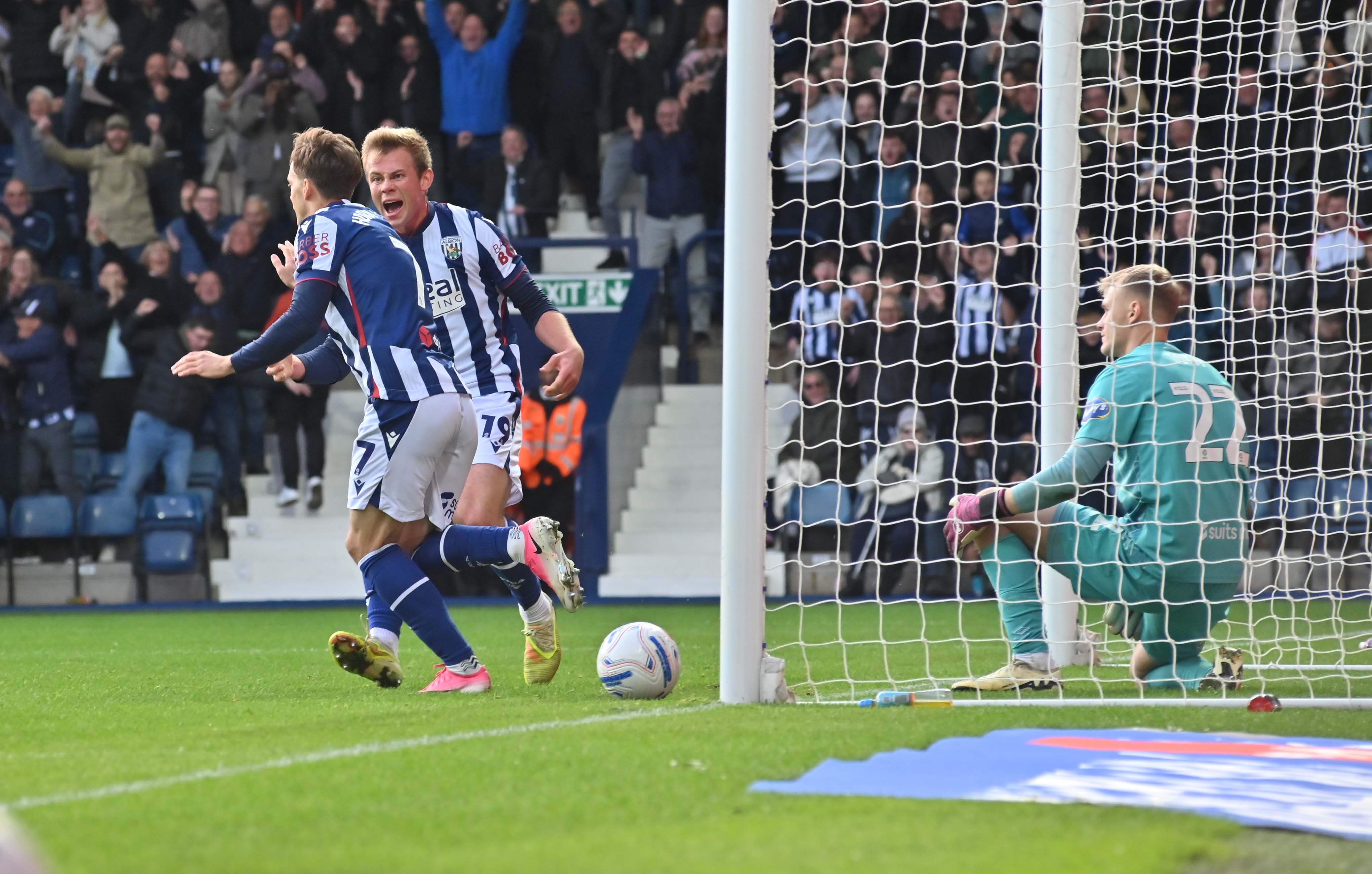 Felix Horn Myhre darts away to celebrate his stunning late winner with compatriot Aune Heggebo