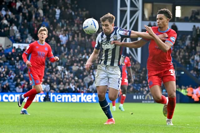 Jayson Molumby was brought down for the penalty to draw Albion level - which Tony Mowbray disagreed with.