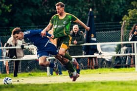 Lye Town's Alfie Didlock is brought down during the 6-5 thriller against AFC Wolverhampton City won by Lye.