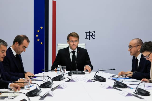 French President Emmanuel Macron held an emergency meeting with senior government officials (Ludovic Marin/Pool Photo via AP)