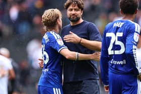 Leicester manager Russell Martin hugs Sammy Braybrooke