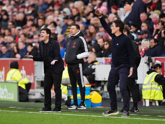 Liverpool boss Andoni Iraola and Brentford manager Keith Andrews