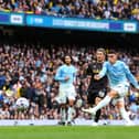 Manchester City’s Phil Foden attempts a shot on goal