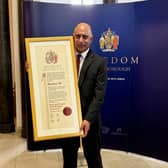 Cllr Shaukat Ali celebrates becoming a Freeman of the Borough of Dudley. 