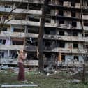 A damaged apartment building in Kyiv