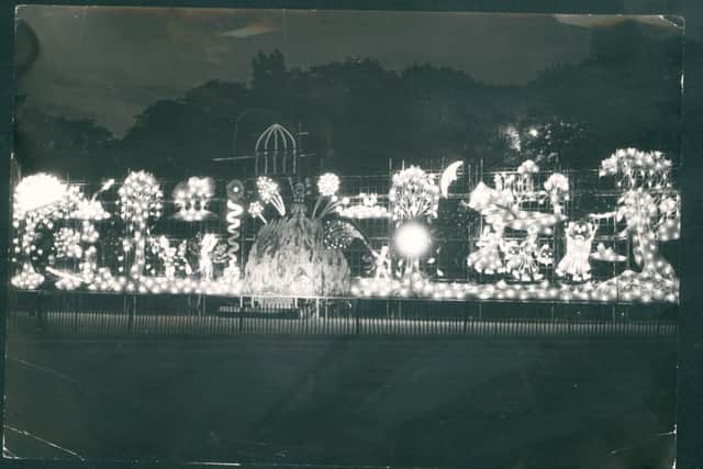 Walsall Arboretum illuminations photographed in August, 1964, after they had been installed at a cost of £7,500