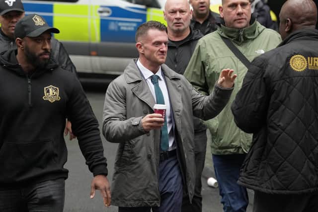 Tommy Robinson (centre), whose real name is Stephen Yaxley-Lennon (Jeff Moore/PA)