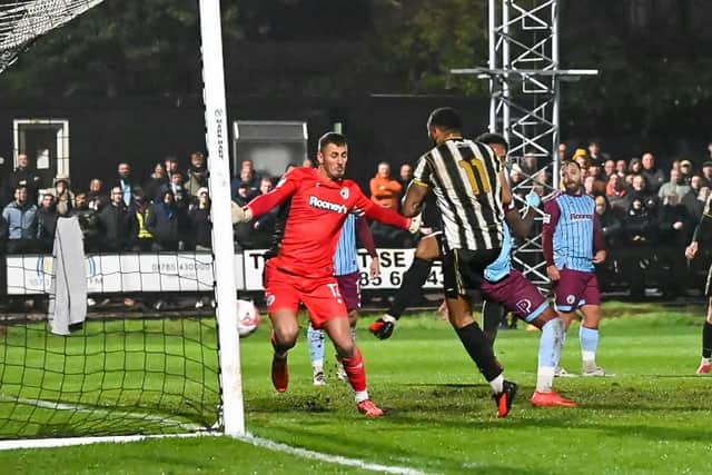 Darrhyl Mason puts Stafford Rangers 2-0 ahead against Gateshead