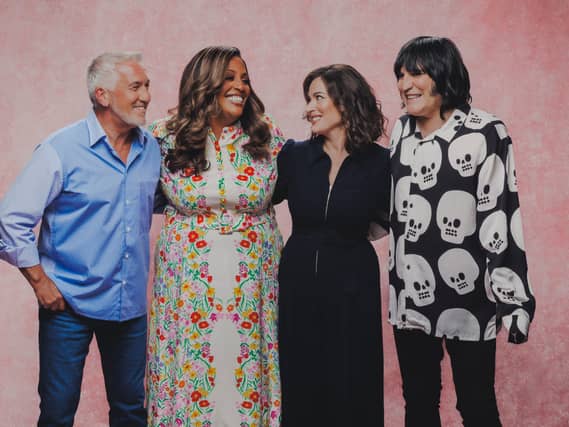 Paul Hollywood, Alison Hammond, Nigella Lawson and Noel Fielding smiling while standing in a row