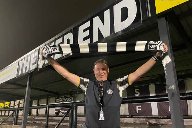 A delighted Nathan Owen after Stafford Rangers’ FA Cup triumph