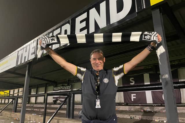A delighted Nathan Owen after Stafford Rangers’ FA Cup triumph