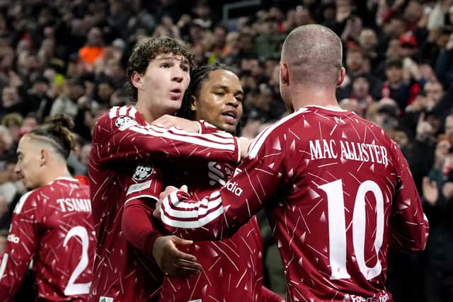 Rio Ngumoha, centre, excelled and Alexis Mac Allister, right, scored twice as Liverpool beat Villarreal (Nick Potts/PA)