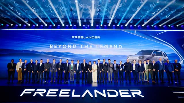 Speakers, group executives and dealer representatives at the FREELANDER Nightfall event in China